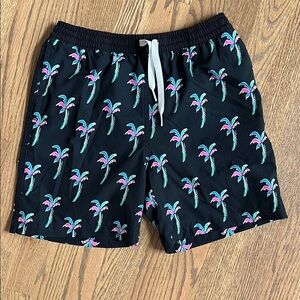 Chubbies Black Swim Trunks with Palm Tree Print